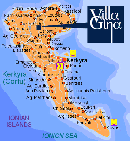 Villa Gina's location to beaches